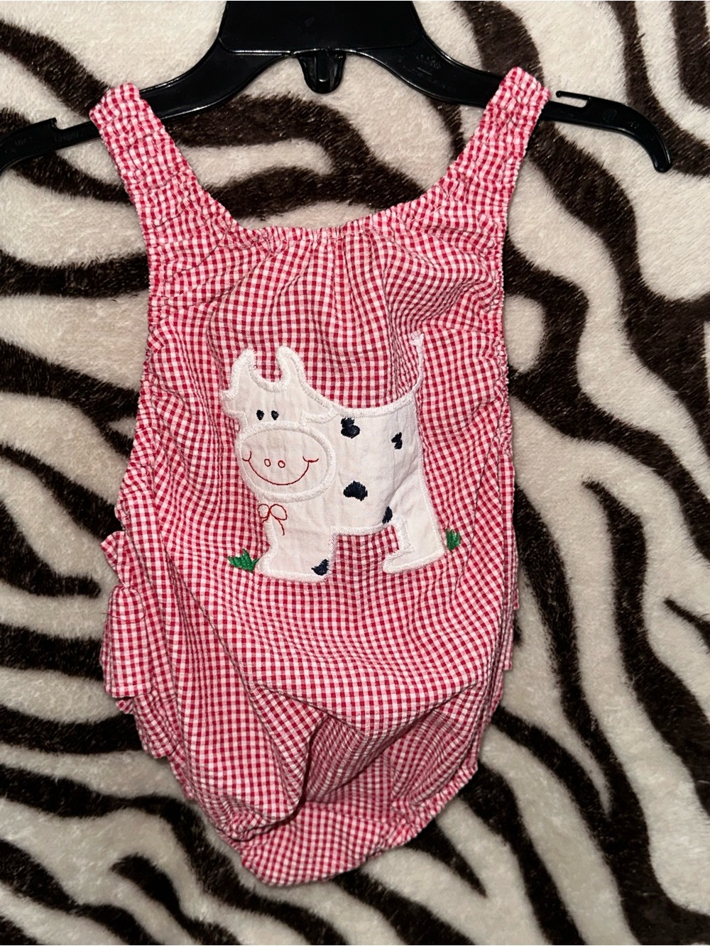 The Bailey Boys Red Gingham Girls  Romper with Cow Applique